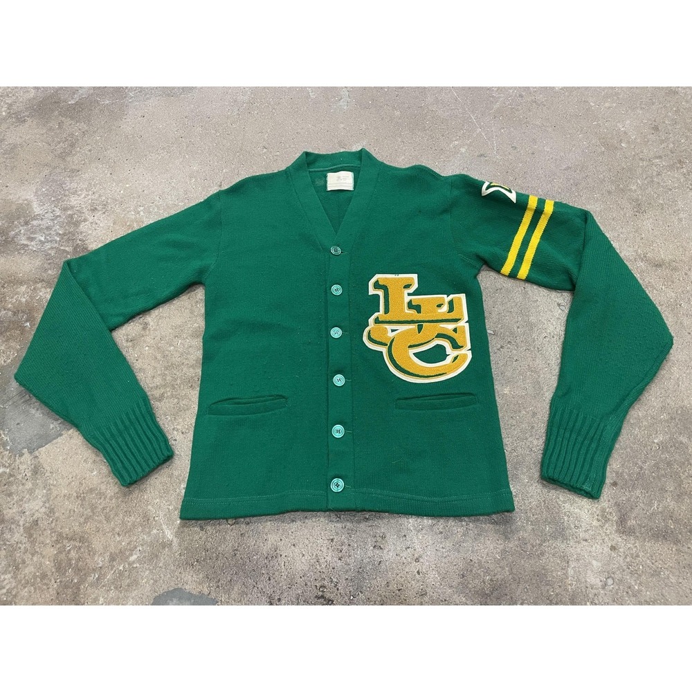Vintage B & B Sporting Goods Sweater Mens Medium Green Varsity Cardigan 60s‎